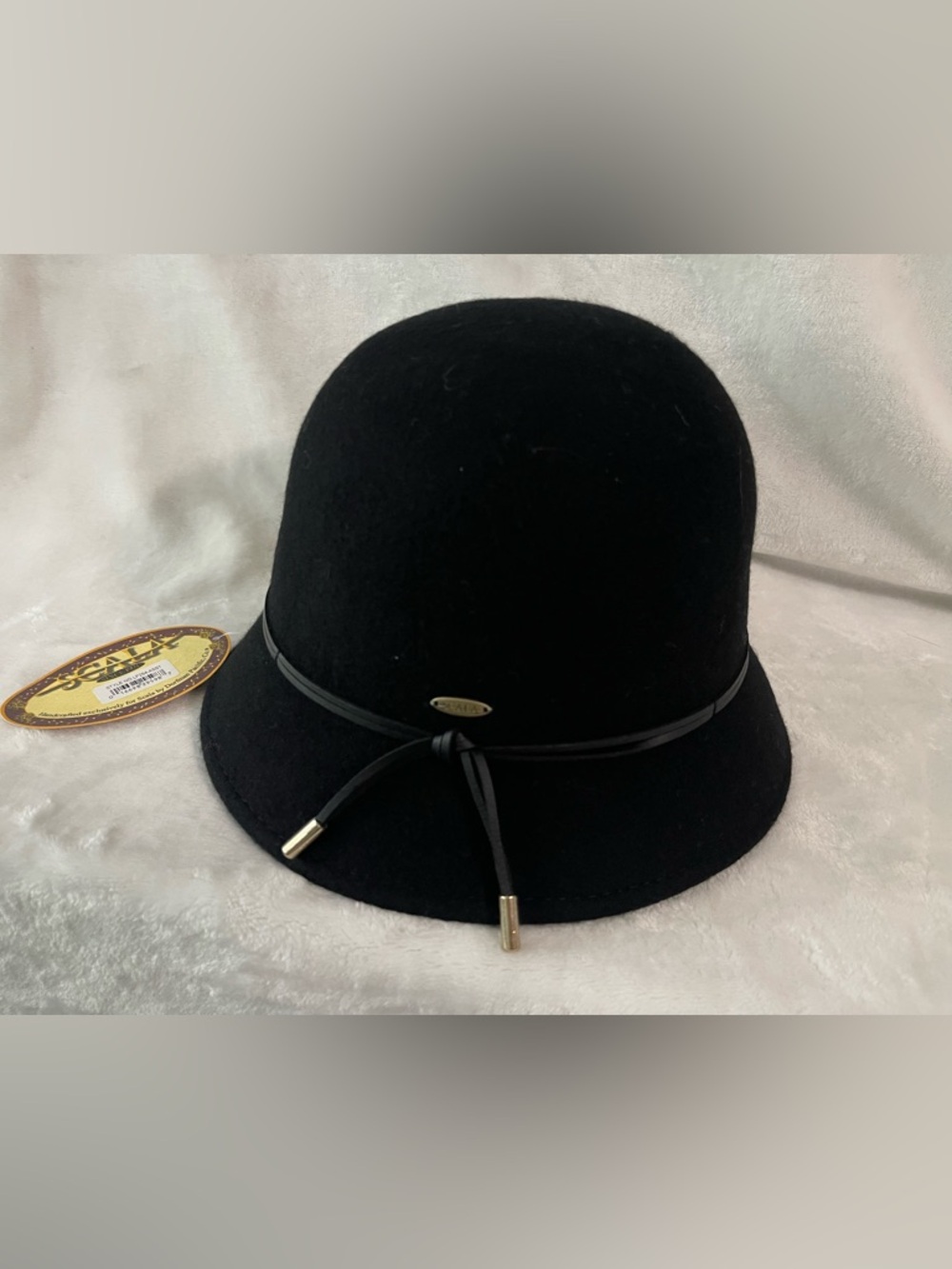 NWT Scala cloche hat black 100% wool handmade one size wide brim bucket 20’s